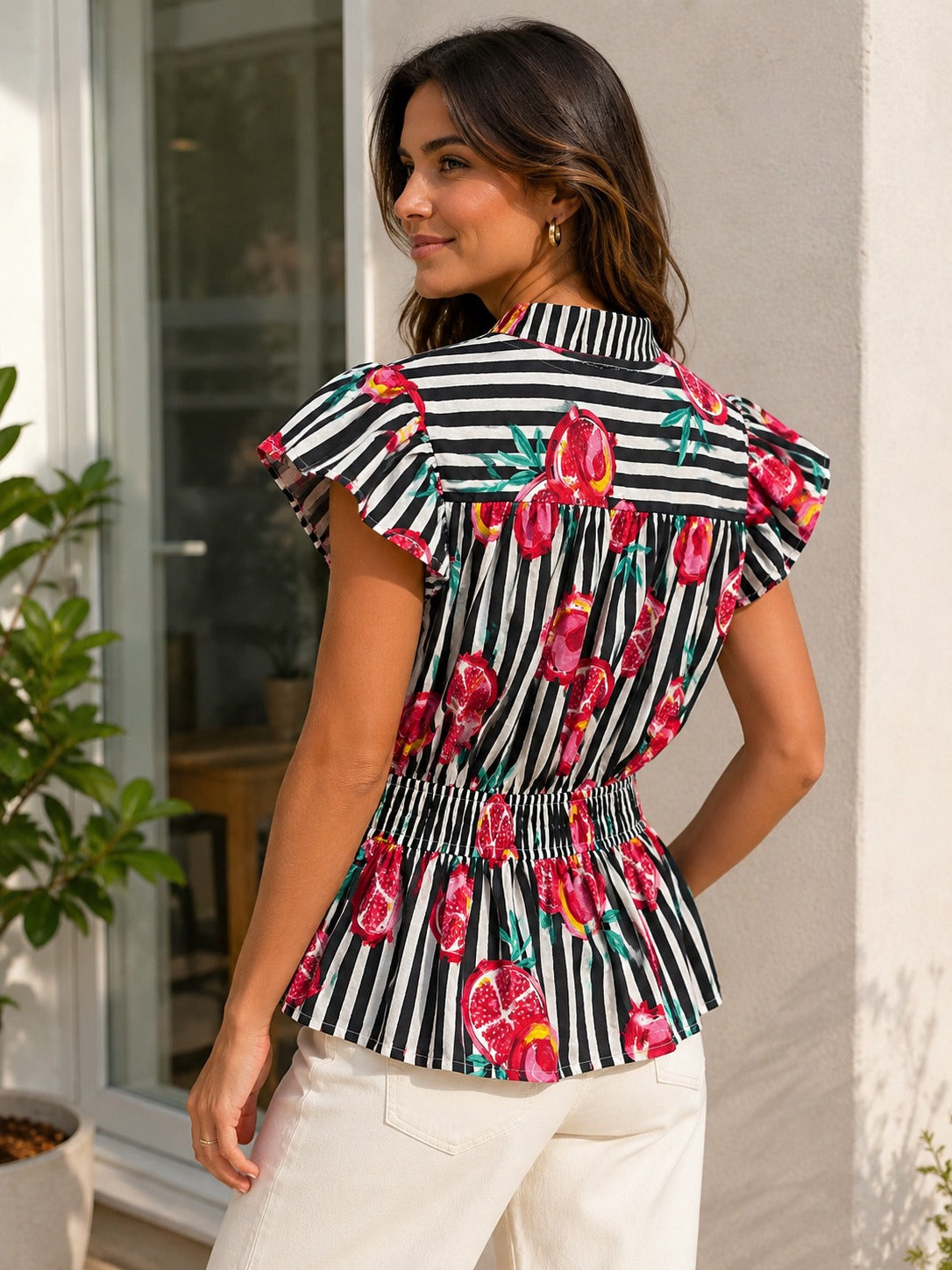 Rosetta Noir Smocked Cotton Top