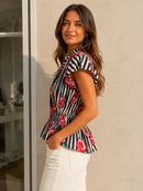 Rosetta Noir Smocked Cotton Top