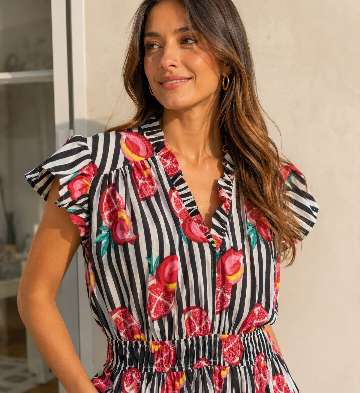 Rosetta Noir Smocked Cotton Top