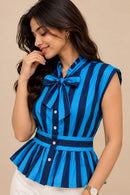 Ocean Lily Stripe Bow-Tie Cotton Top