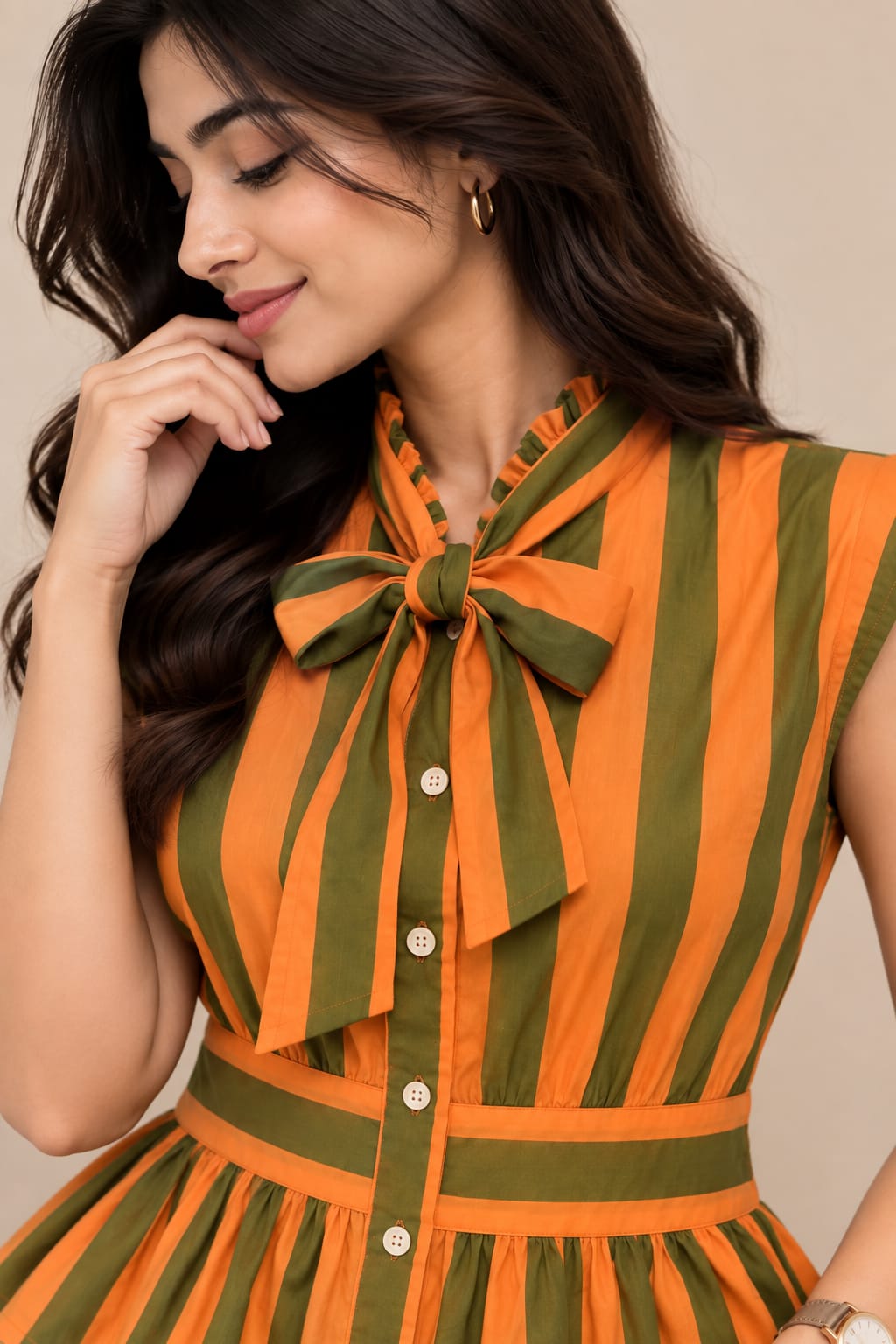 Marigold Stripe Bow-Tie Cotton Top