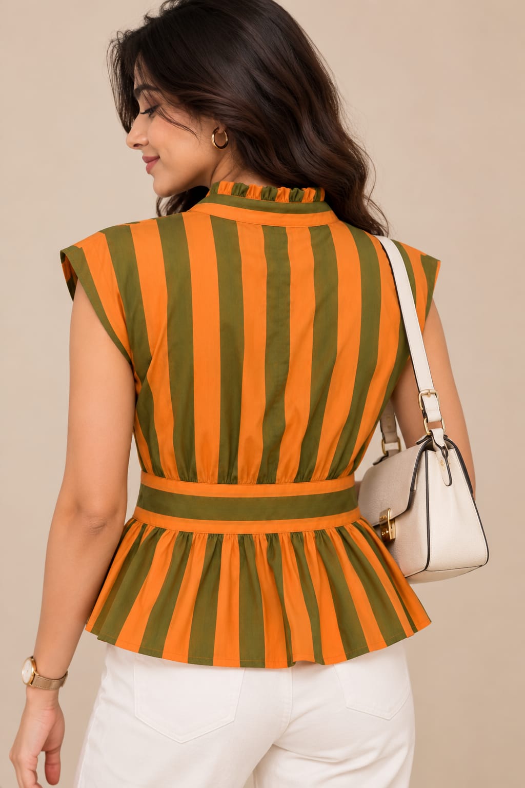 Marigold Stripe Bow-Tie Cotton Top