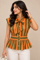 Marigold Stripe Bow-Tie Cotton Top