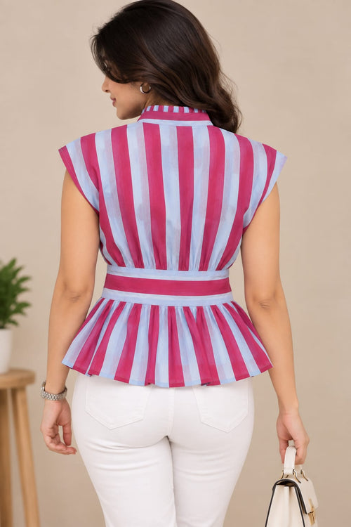 Berry Bloom Stripe Bow-Tie Cotton Top