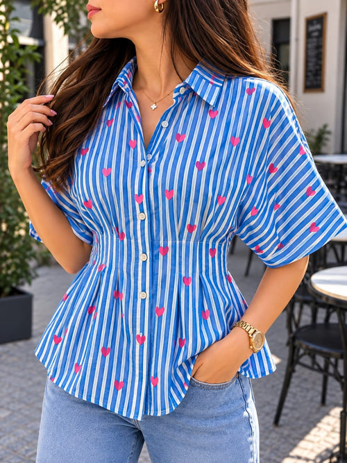 Lovebound Stripes Pleated Cotton Shirt