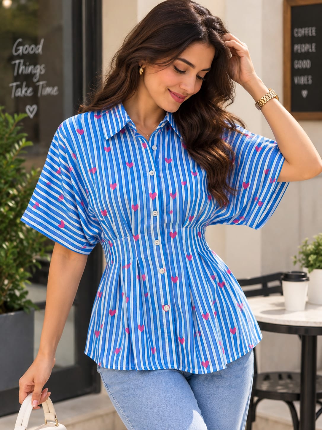Lovebound Stripes Pleated Cotton Shirt