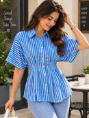 Lovebound Stripes Pleated Cotton Shirt