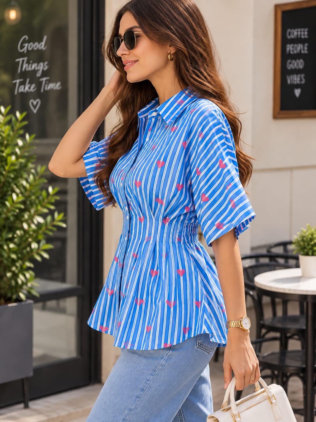 Lovebound Stripes Pleated Cotton Shirt