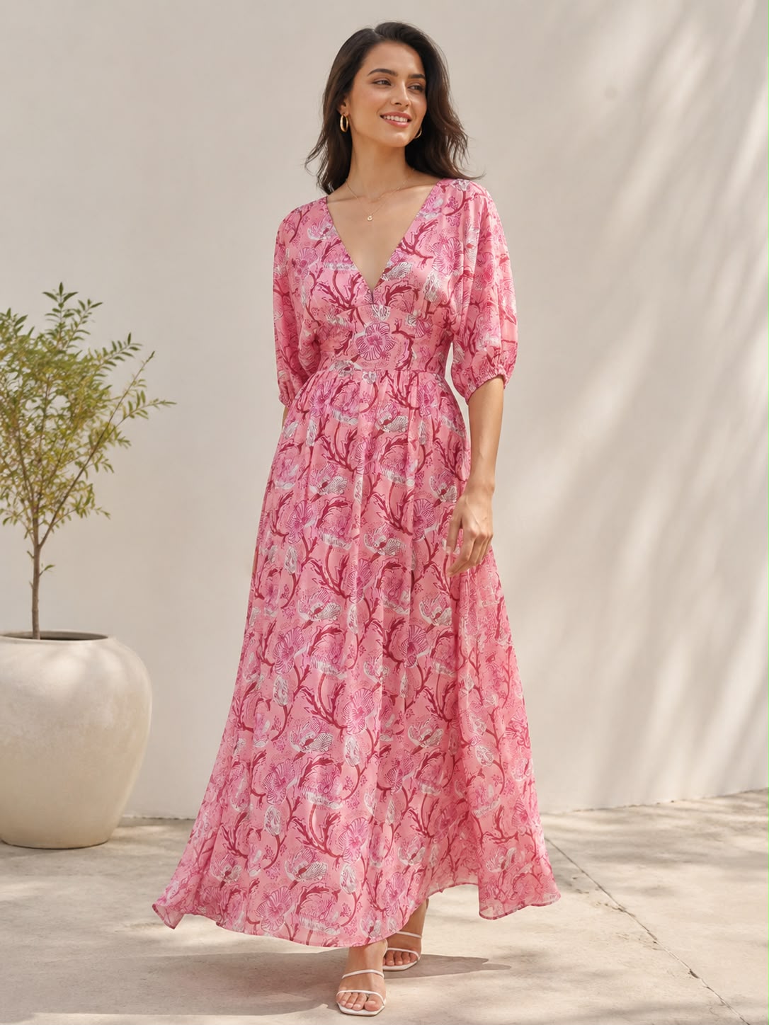 Coral Pink Habutai Silk Dress