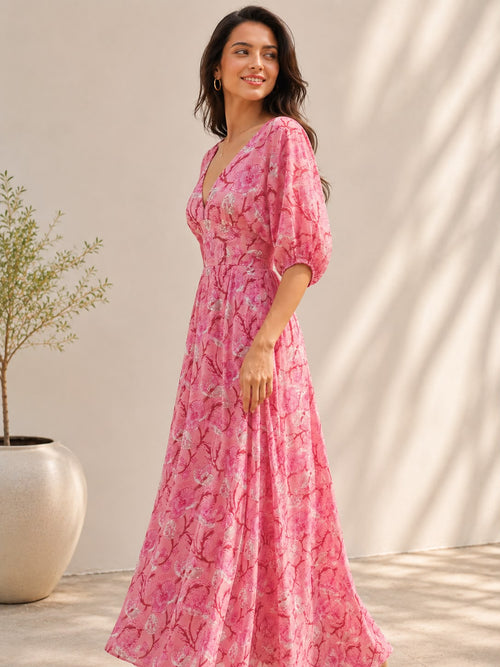 Coral Pink Habutai Silk Dress
