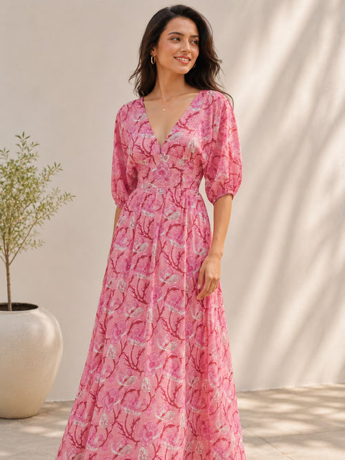 Coral Pink Habutai Silk Dress