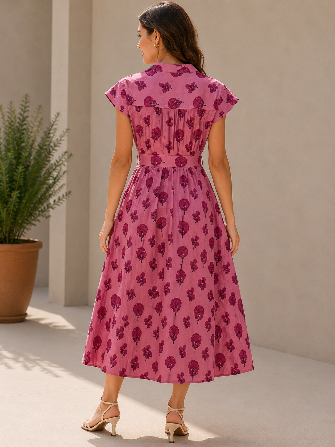 Rosewood Bloom Chanderi Silk Dress