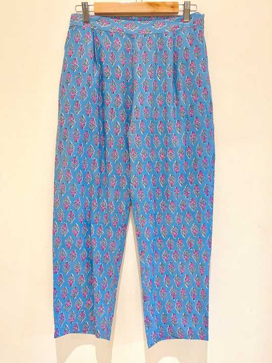 Blue Printed Cotton Pants