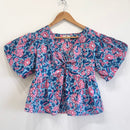 Oceanic Bloom Twist Cotton Short Top