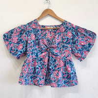 Oceanic Bloom Twist Cotton Short Top