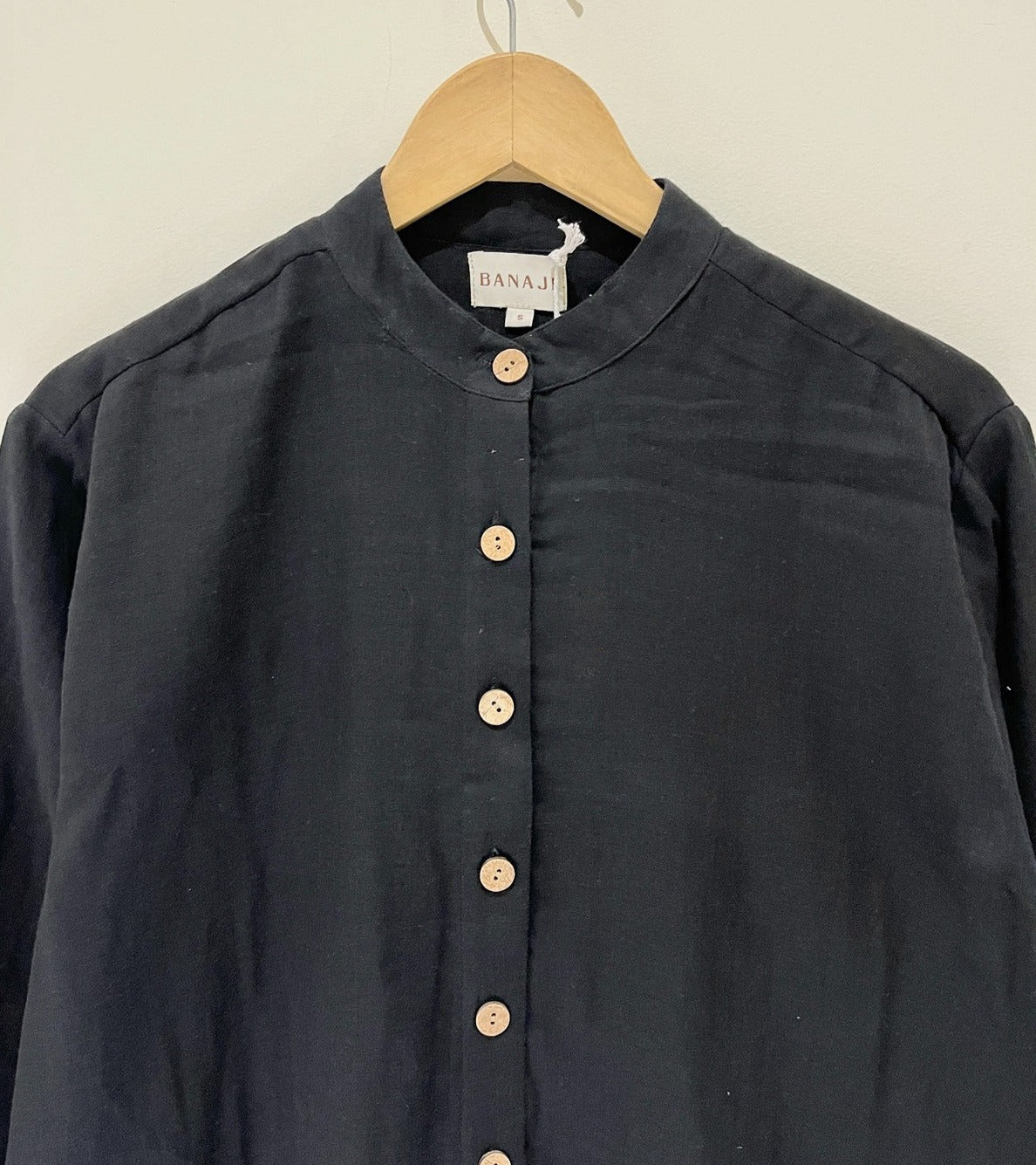 Black Cotton Shirt Style Top