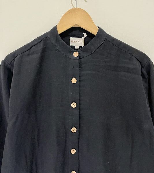 Black Cotton Shirt Style Top