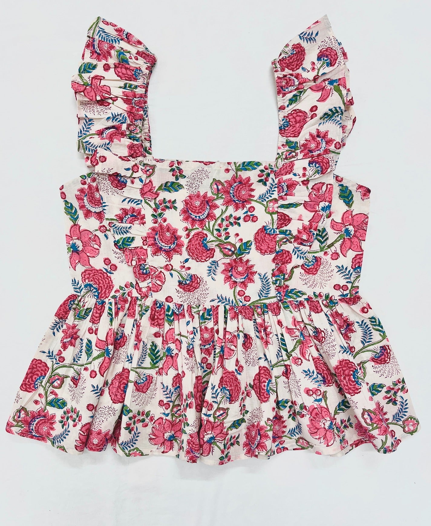 Pink Flora Flutter Short Top