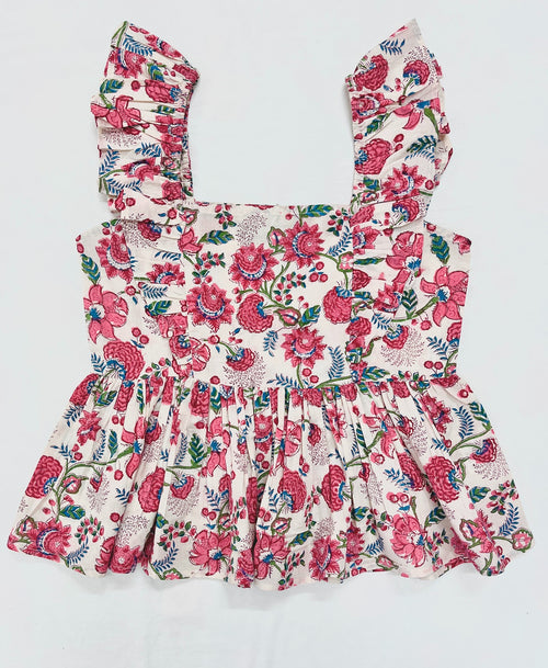 Pink Flora Flutter Short Top