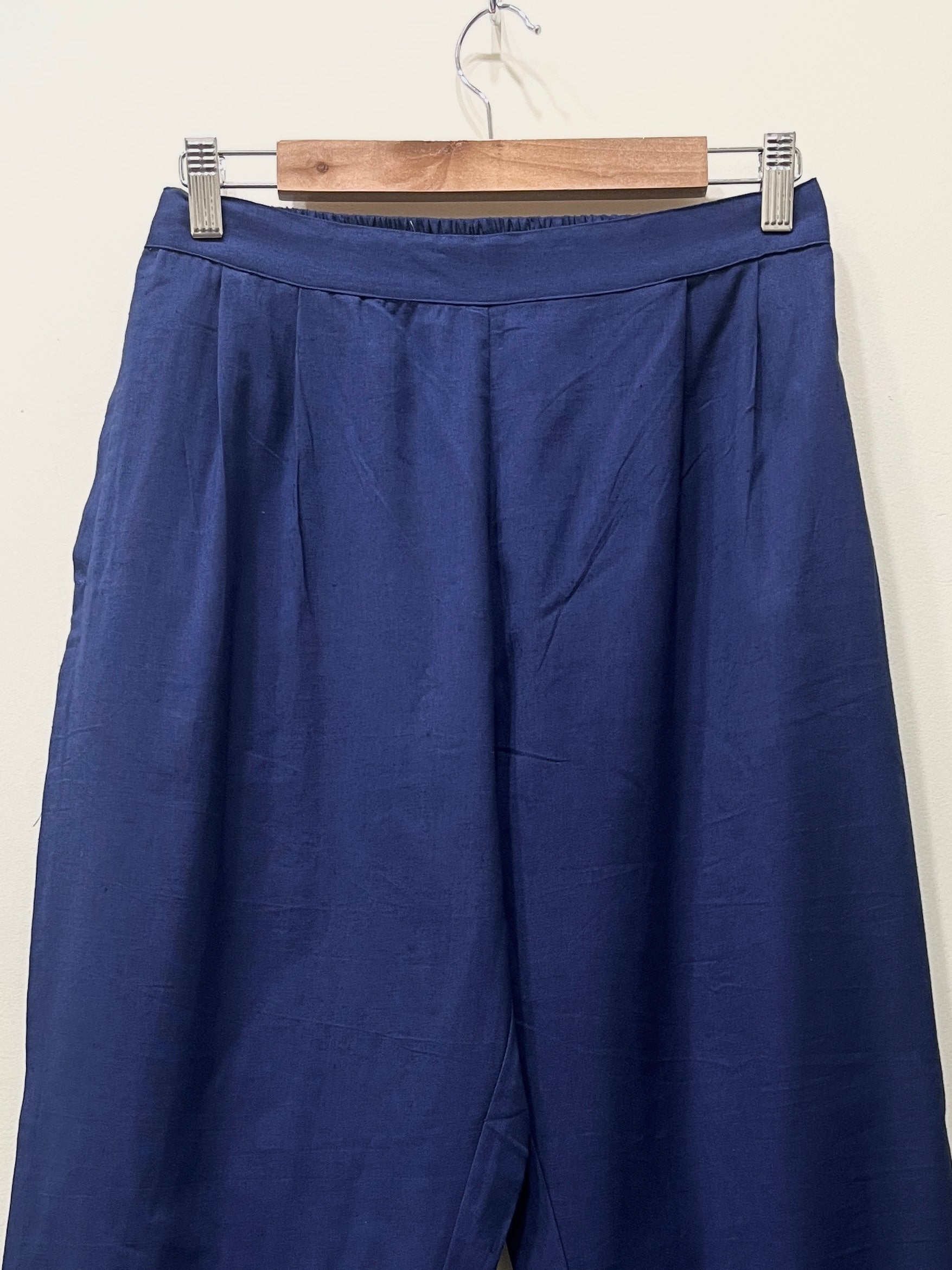 Navy Blue Wide Leg Cotton Pants