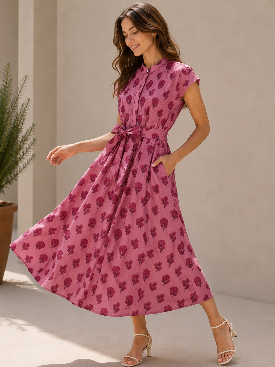 Rosewood Bloom Chanderi Silk Dress