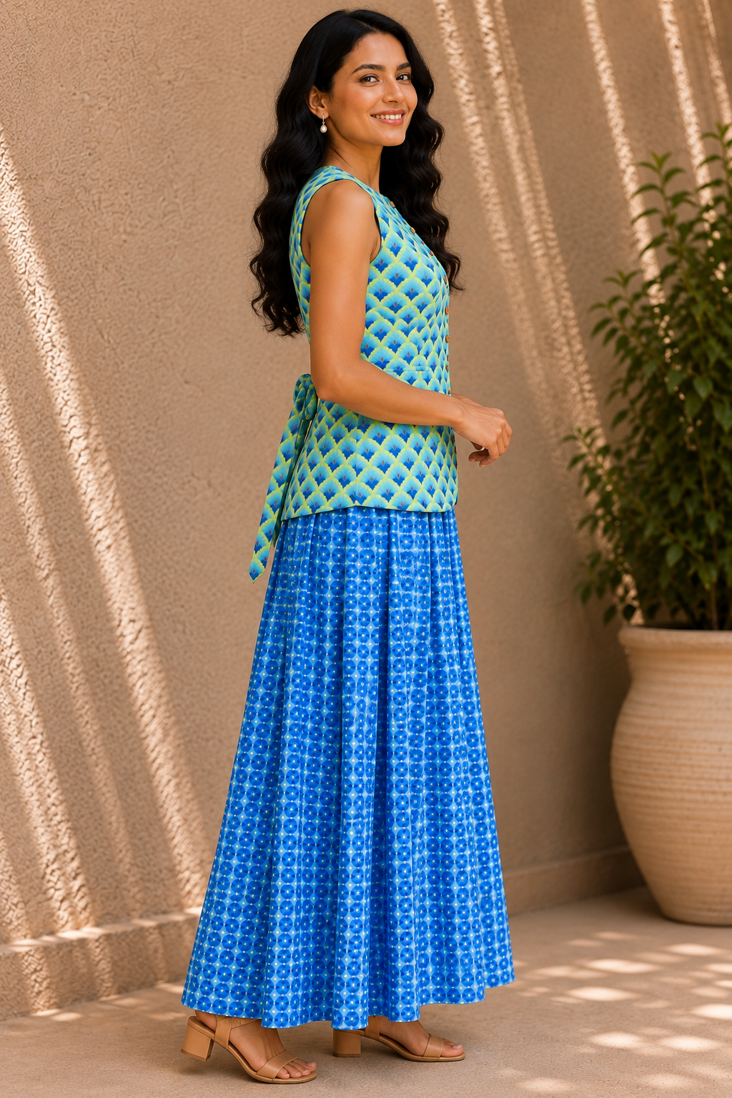 Sapphire Bloom Cotton Skirt