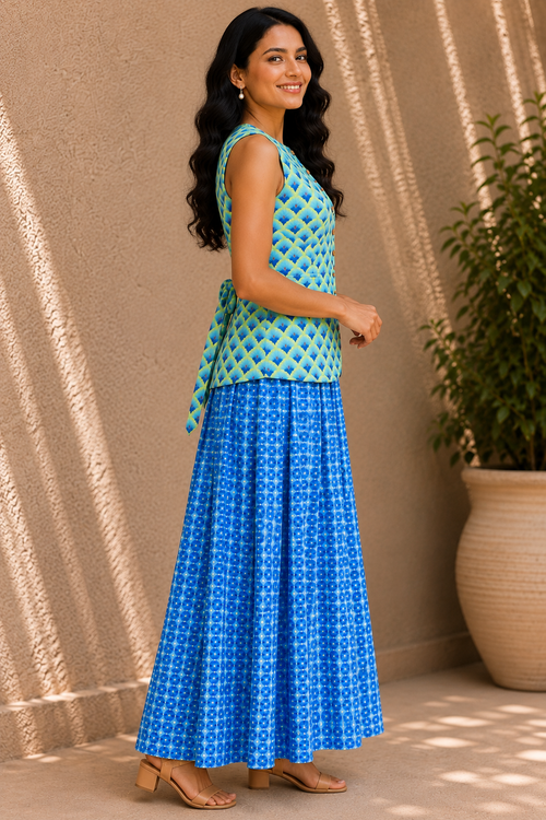 Sapphire Bloom Cotton Skirt