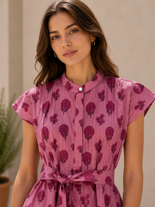 Rosewood Bloom Chanderi Silk Dress