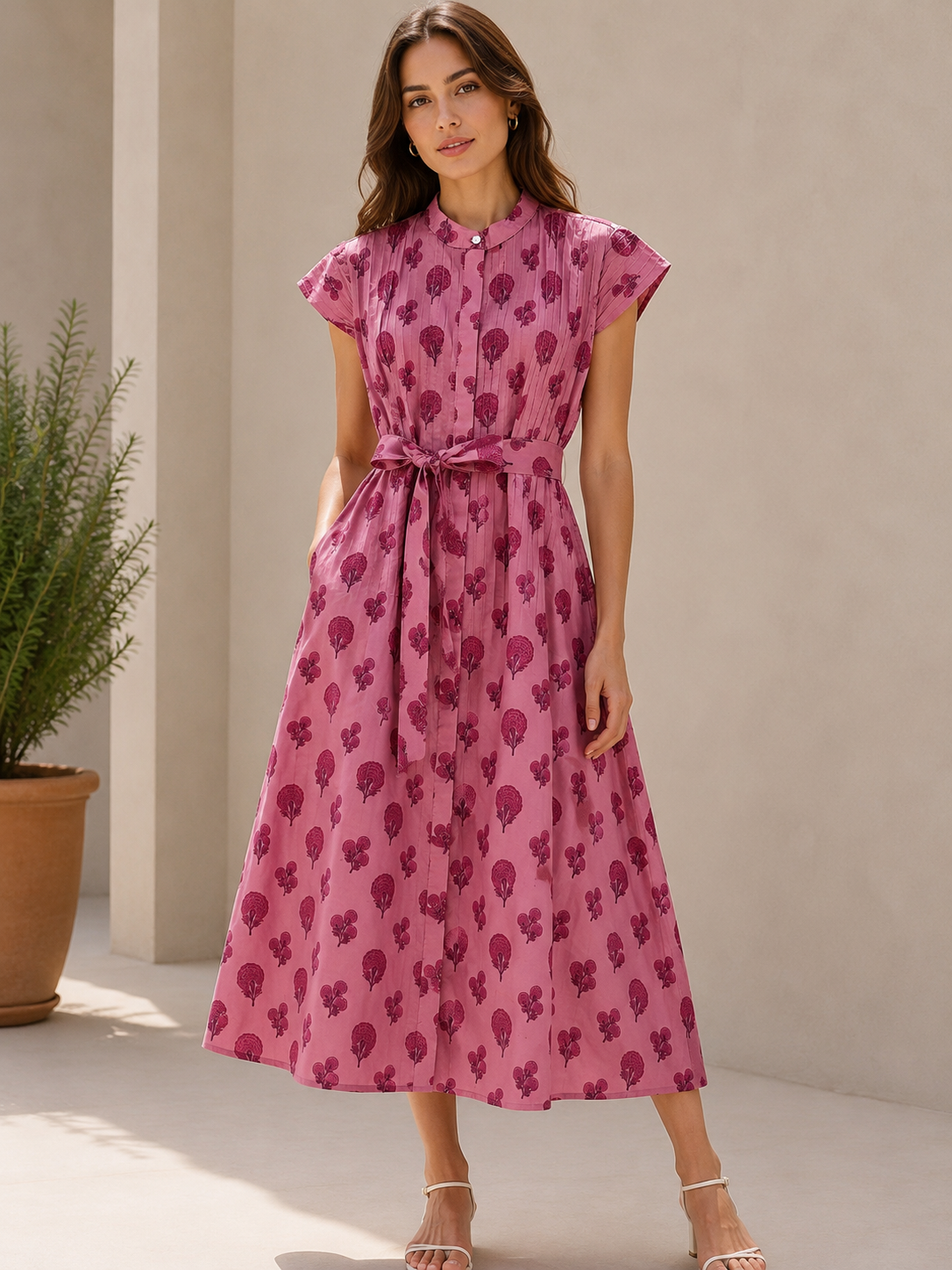 Rosewood Bloom Chanderi Silk Dress