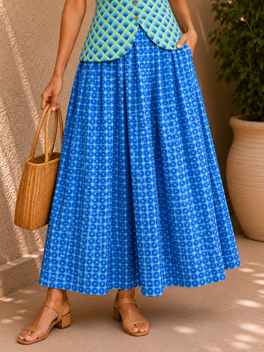 Sapphire Bloom Cotton Skirt