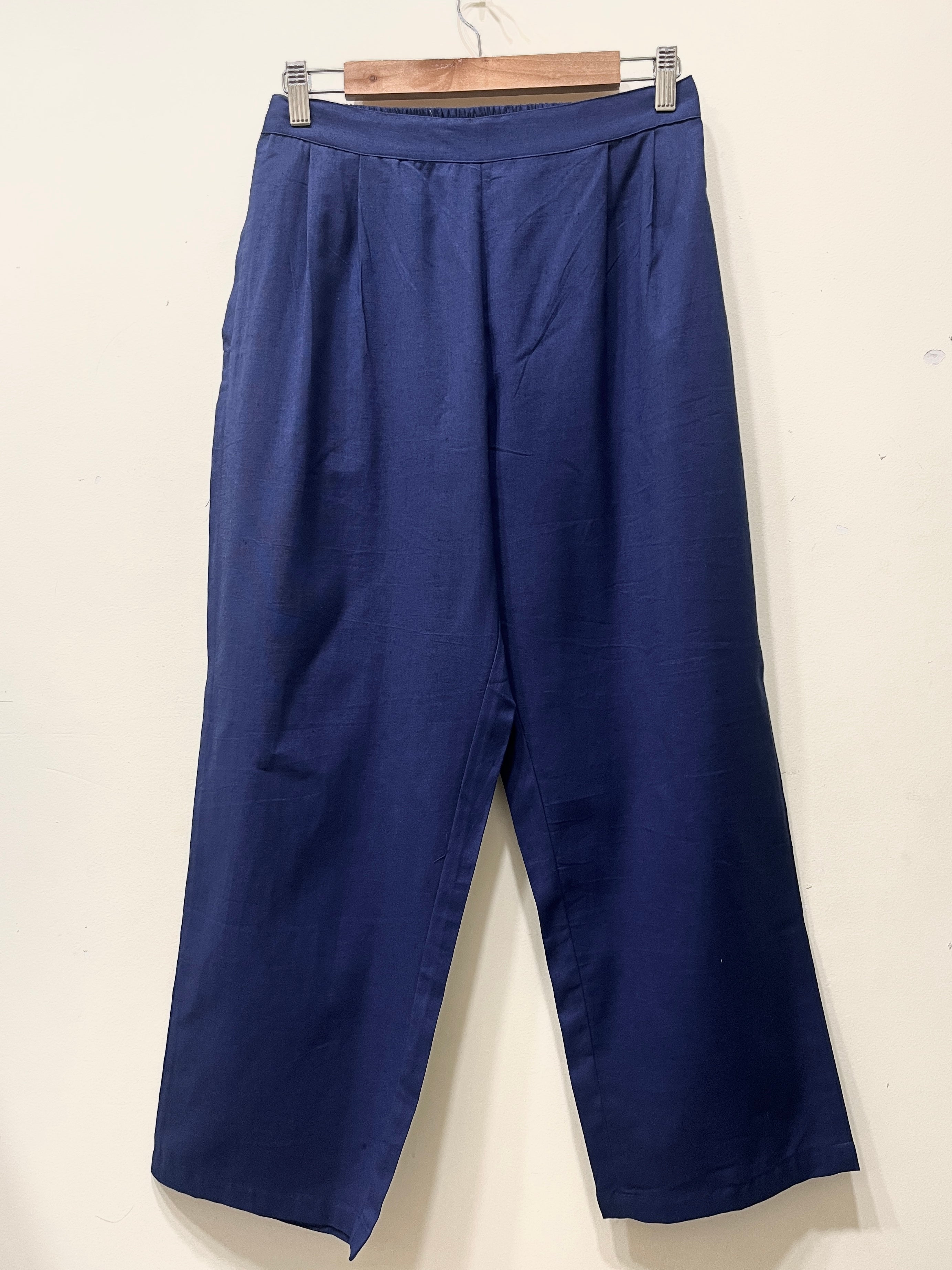 Navy Blue Wide Leg Cotton Pants