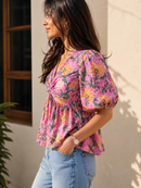 Pink Paradise Twist Cotton Short Top