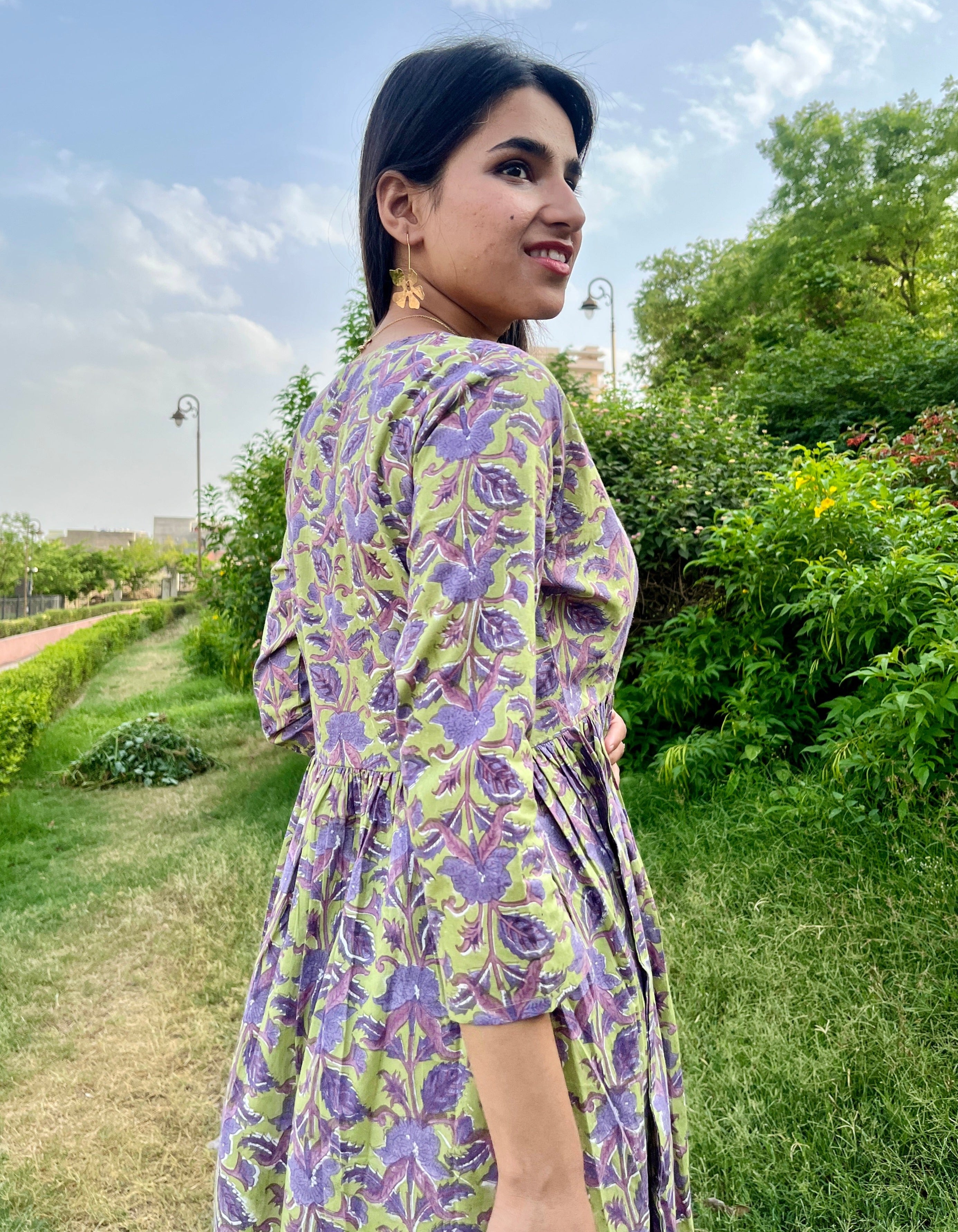 Purple Lotus Printed Dress