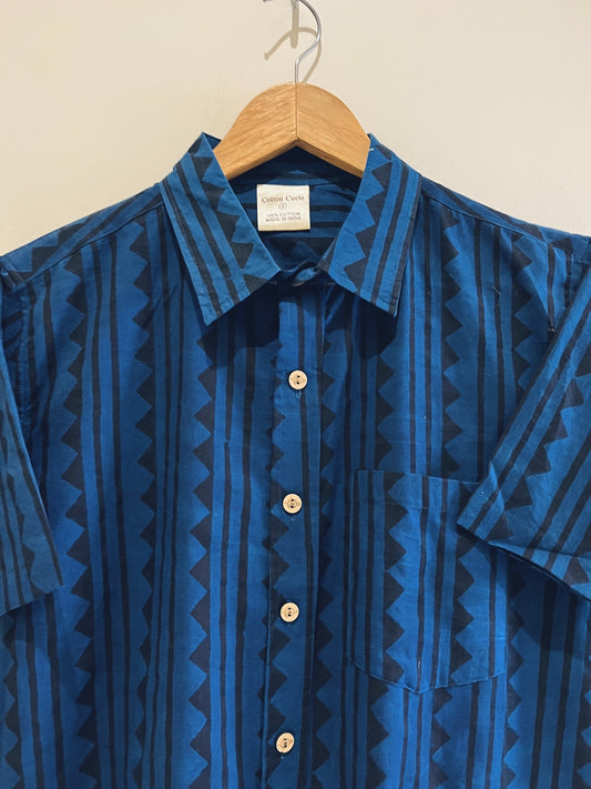 Indigo Cotton Printed Half Sleeves Shirt