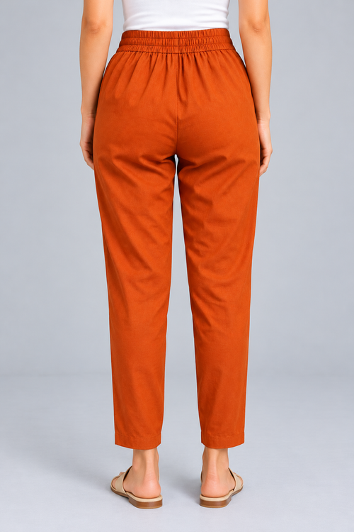 Rust Orange Narrow Leg Cotton Pants