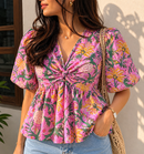 Pink Paradise Twist Cotton Short Top