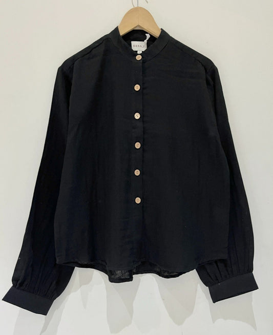 Black Cotton Shirt Style Top