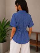 Royal Blue Striped Pleated Cotton Shirt