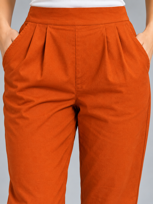 Rust Orange Narrow Leg Cotton Pants