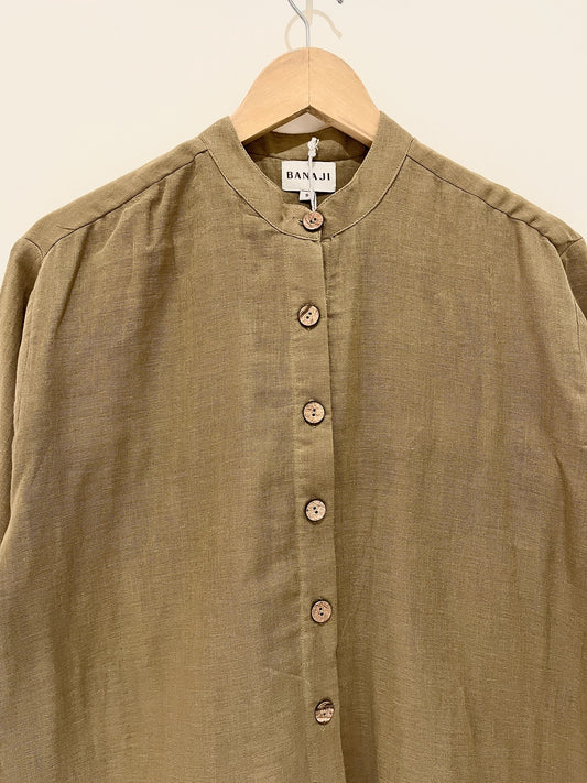 Khaki Cotton Shirt Style Top