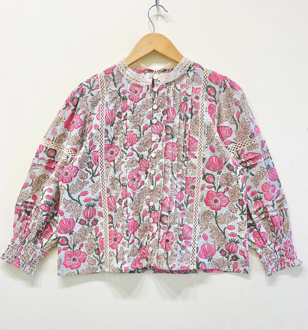 Lace Block Printed Cotton Short Top