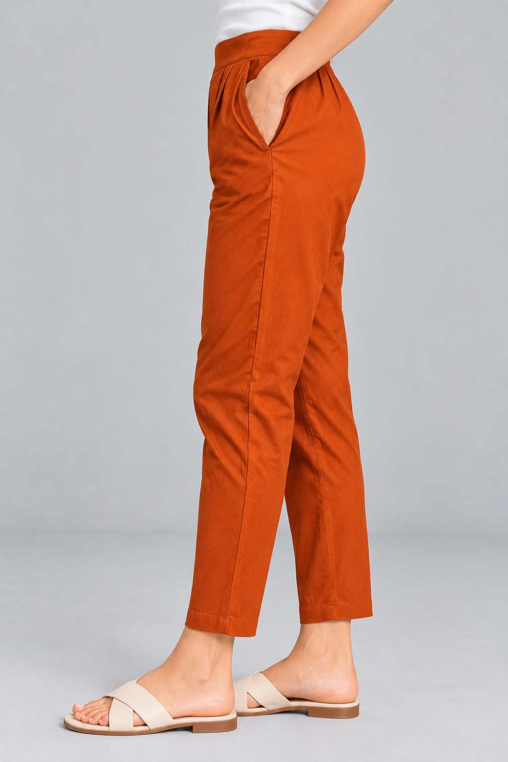 Rust Orange Narrow Leg Cotton Pants