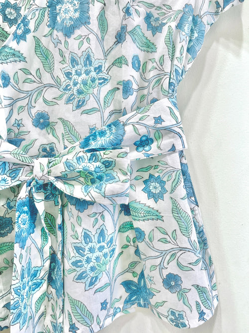 Azure Vine Wrap Cotton Top