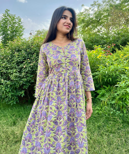 Purple Lotus Printed Dress