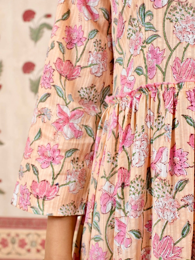 Peachy Floral Printed Dress