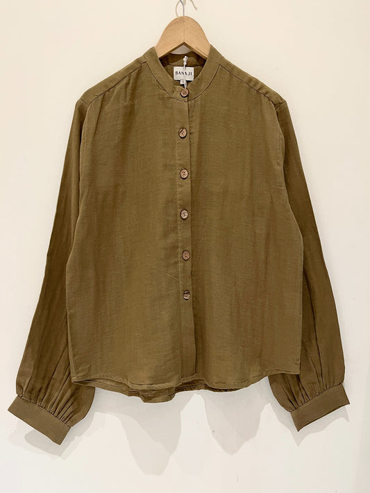 Khaki Cotton Shirt Style Top