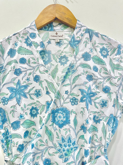 Azure Vine Wrap Cotton Top