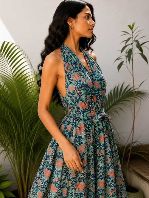 Tropical Breeze Halter Dress