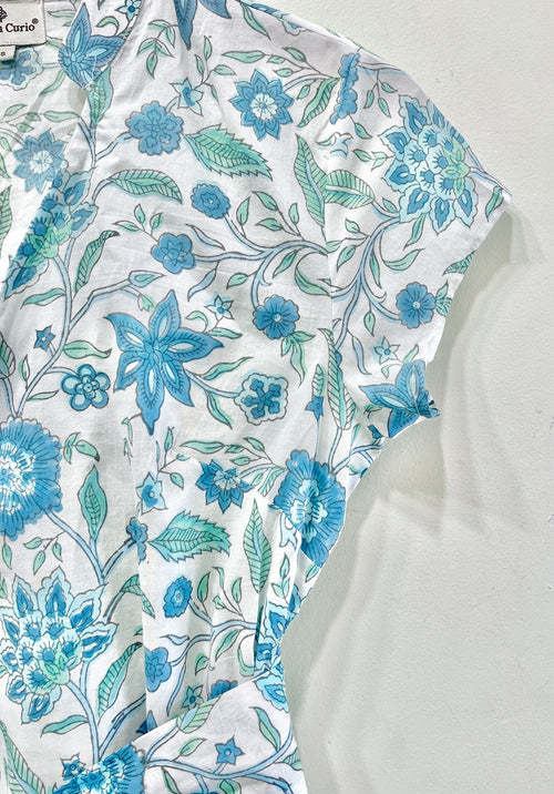 Azure Vine Wrap Cotton Top