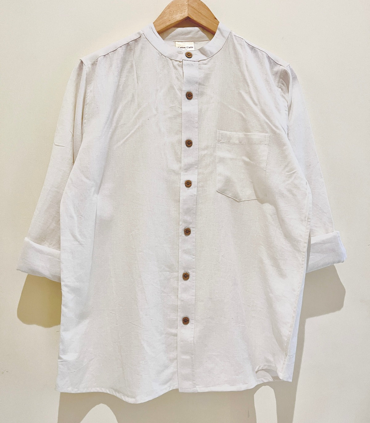 White Cotton Flax Full Sleeve Shirt